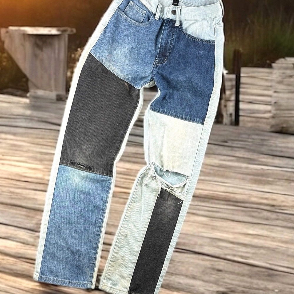 Cider Colorblock Jeans‎ Women XXS Distressed Patchwork Boho Blemishes Peasant